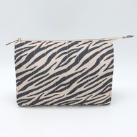 Tas Makeup Motif Zebra dan Leopard dengan Ritsleting, Dompet Kosmetik Wanita Ukuran Besar, Tas Jinjing Portabel untuk Perjalanan dan Penyimpanan Sehari-hari
