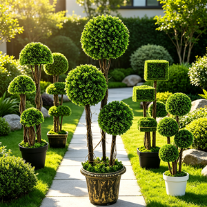 Arbre topiaire artificiel à triple boule, <span class=keywords><strong>plante</strong></span> <span class=keywords><strong>verte</strong></span> <span class=keywords><strong>en</strong></span> <span class=keywords><strong>pot</strong></span> <span class=keywords><strong>en</strong></span> faux buis pour projets d'aménagement paysager et de terrassement d'hôtels, villas et jardins, OEM - Product Image 4