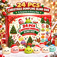 Calendrier de l'Avent de Noël : Boîte Mystère 24 Pièces – Jouets Squishy Mignons en Forme de Bao Bun pour la Décompression – Cadeau