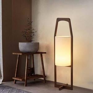 <span class=keywords><strong>Lampadaire</strong></span> moderne à cadre en bois de style oriental avec abat-jour en tissu | Luminaire élégant pour salon, chambre à coucher, hôtel - Product Image 4