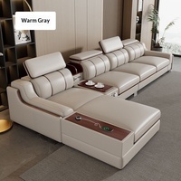 Canapé d'angle en cuir véritable minimaliste moderne avec rangement, structure en bois massif, revêtement en cuir de vachette première couche, pour salon