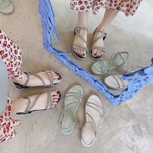 Sandales plates en plastique pour femmes, avec jupe, à fond doux en gelée, style romain, pour dames, nouvelle collection 2021 - Product Image 3