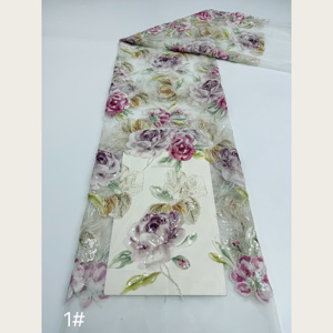 Tessuto in Tulle Ricamato con Paillettes 3D a Forma di Peonia e Farfalla, Design in Velluto Floccato, <span class=keywords><strong>7</strong></span> Colori per Abiti da Sposa e Abiti da Sera - Product Image 1