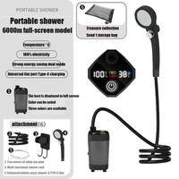 Ensemble de douche d'extérieur rechargeable Pompe de douche portable d'extérieur Affichage de température de douche de camping électrique pour le lavage de voiture Bain pour animaux de compagnie