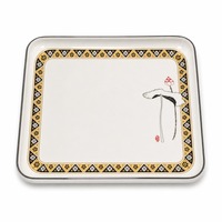 Assiette carrée profonde en mélamine imprimée style lotus chinois, plusieurs tailles, bord gris, bol de service en mélamine, vente en gros