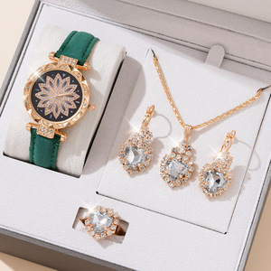 Bộ trang sức nữ 5 món zircon thời trang, quà tặng cá nhân hóa, mặt dây chuyền hình trái tim, đồng hồ, bộ trang sức pha lê dành cho nữ - Product Image 4