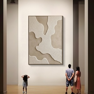 Décoration d'intérieur JZ, œuvre d'art encadrée en techniques mixtes, peinture abstraite en grès 3D, sculpture sur bois artisanale, art mural - Product Image 3
