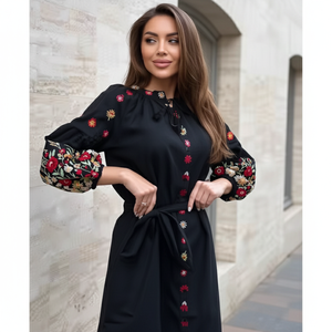 Vestidos de boutique de las mujeres al por mayor 2024 largo Maxi floral de algodón Boho bordado vestido de las mujeres vestidos elegantes para las señoras - Product Image 1