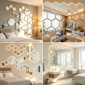 Autocollants muraux en miroir acrylique hexagonaux 3D, 12 pièces, carreaux en nid d'abeille autocollants pour la décoration de la maison, de l'hôtel et de la salle de bain - Product Image 3