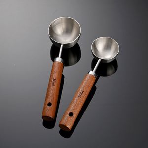 304 Stainless Steel <b>Measuring</b> <b>Spoon</b> with Wooden Handle Silver Coffee Powder Scoop Kitchen Baking Tool for Home Cafe Restaurant - Product Image 2