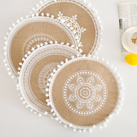 Sets de table ronds en PVC de 15 pouces, style bohème rustique, en toile de jute tissée avec pompons, pour mariage, maison, chemin de table circulaire, pour Noël