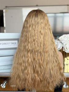 Cheveux européens bouclés blonds personnalisés, perruques vierges juives à dentelle frontale, perruque transparente sans colle, pouvant être séparée n'importe où, longue longueur - Product Image 4