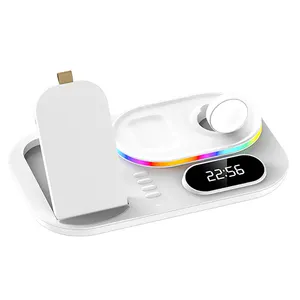 Lámpara LED Cargador inalámbrico Plegable 4 en 1 Reloj Cargador inalámbrico Pad para iPhone/Apple Watch/AirPods Pro Estación de carga de escritorio