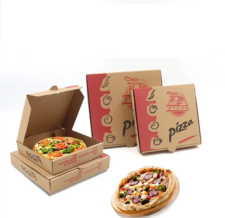無料サンプル78 9 1012インチクラフト段ボール食品グレードパッキングカスタムロゴ使い捨てピザボックスメーカー