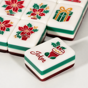 Jeu de Mahjong américain Ruby Christmas, 160 pièces, tuiles en acrylique à 4 couches, design festif peint à la main, fabricant de tuiles de Mahjong personnalisées - Product Image 2