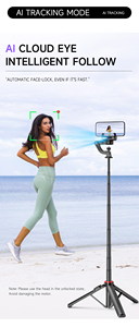 Stabilisateur de cardan de suivi de visage C22 AI <span class=keywords><strong>360</strong></span> °   Trépied pliable et perche à selfie avec télécommande pour appareil photo numérique et vlogging - Product Image 4