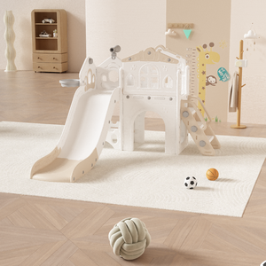 Fournisseur OEM : Ensemble de jeu 10 fonctions pour tout-petits, maisonnette de jeu intérieure/extérieure pour enfants, avec toboggan, balançoire et panier de basket pour garderie - Product Image 1