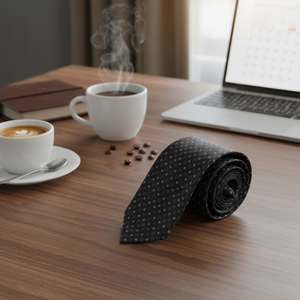 Coffee Geometric Patterned Jacquard Woven Handmade Black <b>Tie</b> - Product Image 3