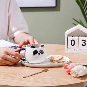 Taza de Cerámica con Diseño de Panda Kawaii, Tazas de Café con Plato para Desayuno - Product Image 5