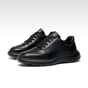 Men's Casual Leather Sneakers Genuine Leather Mid Heel Front Laces Solid Color Youth <b>Walking</b> Style Shoes - Product Image 2