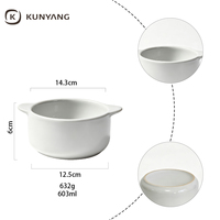 Bol en céramique blanc à double poignée, résistant au four, en porcelaine, ramequin, logo personnalisé imprimé, bol à soupe en céramique, OEM ODM, vente en gros