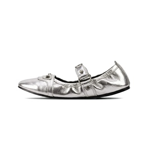 Bailarinas Mary Jane de PU metalizado estilo punk Y2K con punta redonda, tachuelas cilíndricas y correa con hebilla, ideales par - Product Image 1