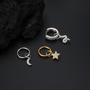 1 ud. Pendientes de cristal con dijes de estrella, luna y serpiente para mujer, aretes colgantes a juego para perforaciones de hélice, daith, lóbulo y tragus - Product Image 6
