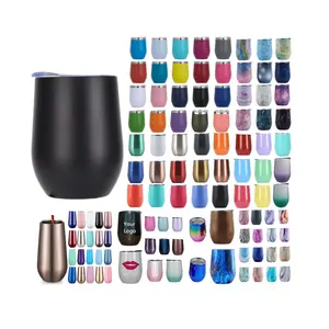 LOW MOQ more than 100 colors 12oz 350ml Pretty insulated Stemless 304SS steel egg shape coffee beer wine glasses mug with lid