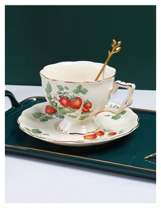 Customized Best-selling European Luxury Green Leaf Pattern with Gold Border Ceramic <b>Coffee</b> Set for <b>Gifts</b> - Product Image 4