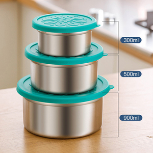 Recipiente redondo de acero inoxidable para almacenar alimentos con tapa de silicona, a prueba de fugas, apto para alimentos, frasco de almacenamiento para refrigerador. - Product Image 2