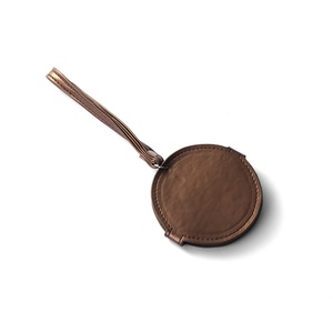 Hot Sell Vintage Brown <b>Small</b> <b>Round</b> Debossed PU Leather Cosmetic <b>Mirror</b> with Tassel - Product Image 6