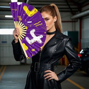 Meilleures ventes Éventail Rave pliable en bambou peint de 33cm avec logo personnalisé durable pour cadeaux promotionnels - Product Image 2