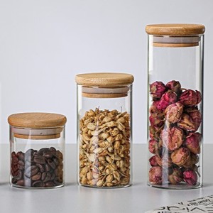 Contenitori per Cucina in <span class=keywords><strong>Vetro</strong></span> Borosilicato con Coperchio in Bambù, <span class=keywords><strong>Barattoli</strong></span> Ermetici per Spezie, Vendita all'Ingrosso - Product Image 2