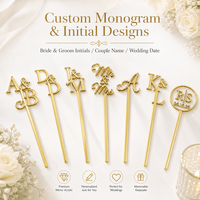 Bâtonnets à cocktail réutilisables en plastique personnalisés avec monogramme miroir doré pour boissons de bar de mariage de luxe
