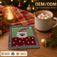 Sous-verre vintage tissé à franges, motif Père Noël, carré, pour tasse, décoration de table de Noël, cadeau pour la maison
