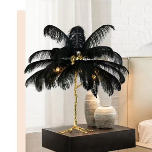 थोक आधुनिक एलईडी लाइटिंग शुतुरमुर्ग लाइट होम होटल सजावटी पाम ट्री कॉपर नॉर्डिक ऊंट एलईडी स्टैंड पंख टेबल लैंप - Product Image 6