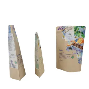 Kantong plastik 100% dapat terurai kertas Kraft + PLA penuh warna cetak untuk kantong kemasan teh penurun berat badan organik