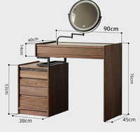 Bureau de maquillage moderne extensible avec miroir réglable, compartiments de rangement cachés et armoire à tiroirs multiples