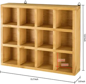Customized bamboo wood storage box with 12 square storage compartments