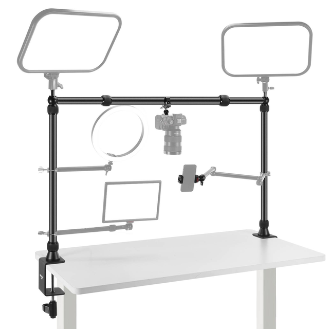 For NK002 Aluminum Alloy Desk Mount 2 Ball Heads Super Clamp Overhead Camera Rig for Video & Product Photography