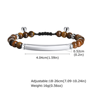 Adjustable Braided <b>Rope</b> Beaded <b>Bracelet</b> With Blank Stainless Steel Curved Bar Natural Stone Custom Engravable <b>Bracelet</b> - Product Image 3