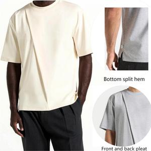 T-shirt da <span class=keywords><strong>uomo</strong></span> in misto cotone, vestibilità rilassata, casual, girocollo classico, orlo plissettato con spacco, taglie forti fino alla 5XL - Product Image 1