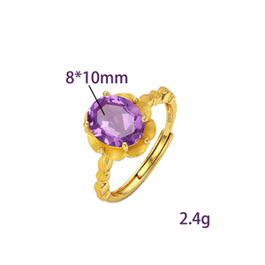 Bague de mariage vintage florale en argent 925 fin plaqué or rhodié, finition mate brossée, avec pierre précieuse naturelle ovale 8*10mm, bijoux pour femmes - Product Image 6