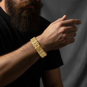 Luxury 10K/14K Solid Gold Diamond <b>Bracelet</b> <b>Baguette</b> Cut Geometric Chain Link Men's Jewelry - Product Image 6