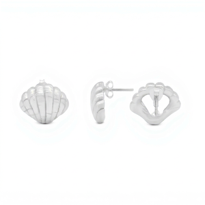 Pendientes de Plata con Forma de Concha Marina para Mujer, Diseño Texturizado 3D Inspirado en el Océano, Estilo Bohemio, Regalo, Plata 925 - Product Image 1