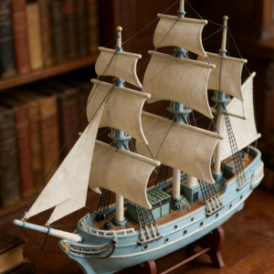 Modèle <span class=keywords><strong>de</strong></span> bateau à voile à trois mâts vintage en résine avec support pour décoration nautique et objets <span class=keywords><strong>de</strong></span> collection maritimes - Product Image 2