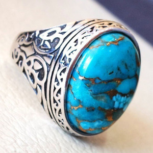 Bague en argent avec pierre turquoise rétro pour <span class=keywords><strong>homme</strong></span> et femme, bijoux vintage de <span class=keywords><strong>luxe</strong></span>, anniversaire - Product Image 4