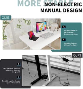 Table d'ordinateur, bureau d'étude, bureau de bureau, cadre de bureau réglable à manivelle manuelle, bureau portable sans fil, mobilier de bureau modulaire - Product Image 3