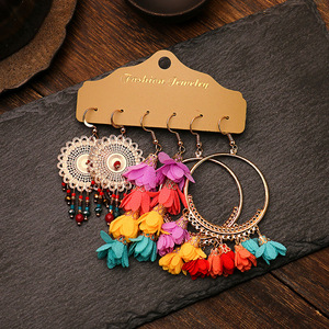 Boucles d'oreilles pendantes bohèmes à pampilles pour femmes, bijoux fantaisie, accessoires de fête colorés, ensemble de boucles d'oreilles en alliage métallique - Product Image 3