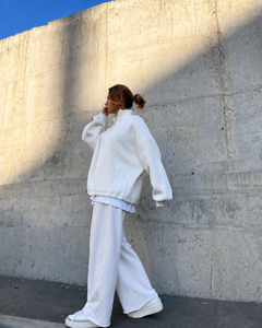 Conjunto de Sudadera con Media Cremallera y Pantalones de Pierna Ancha para Mujer, Chándal de Dos Piezas Relajado, Casual, Transpirable, Estilo Urbano Minimalista, Venta al por Mayor - Product Image 1